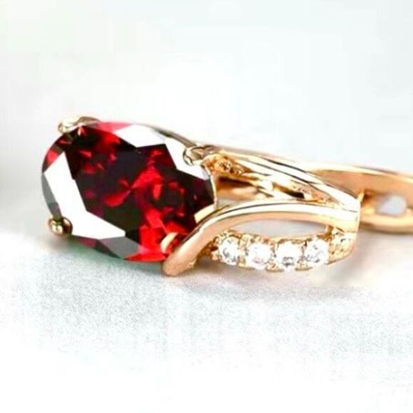 AXF2 18k Gold Ruby Red Earrings - Picture 3 of 9